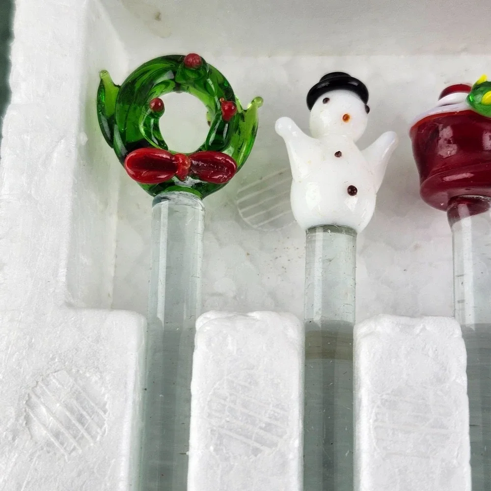 NEW 6 Vintage Glass Christmas‎ Winter Holiday Swizzle Sticks Bamberger's